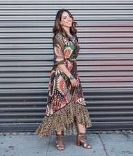 Farm Rio for Anthropologie Amorina Wrap Tropical Floral Maxi Dress Size XS