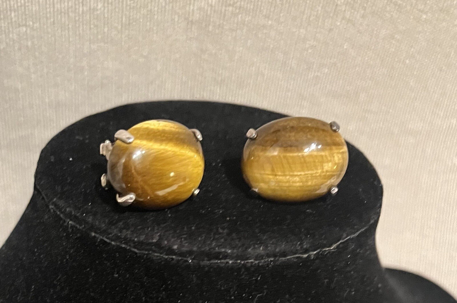 Solid .925 Sterling Silver Tiger's Eye Earrings O… - image 1