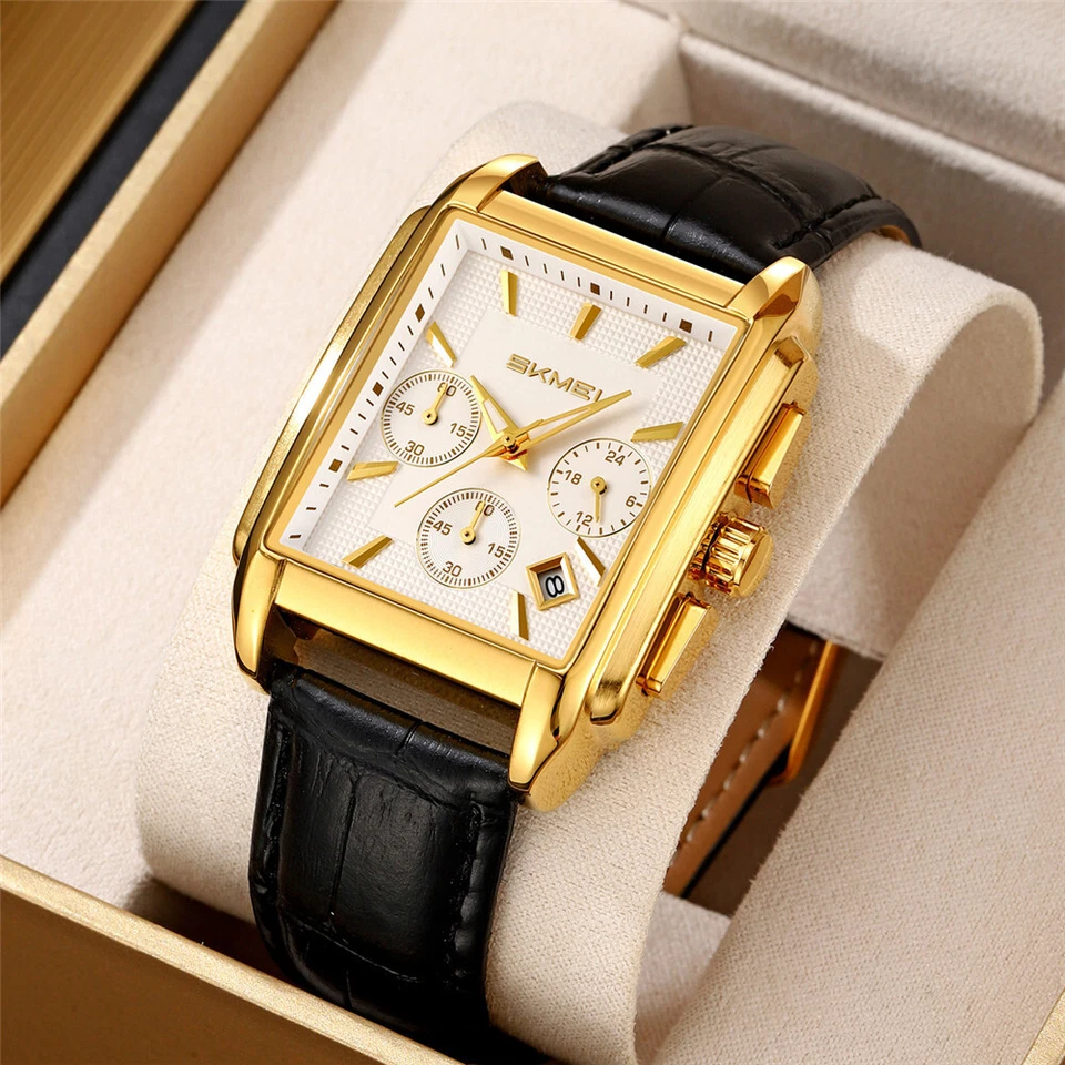 SKMEI Men Rectangle Watch Chronograph Leather Watch Male Quartz Date Wristwatch - Image 2 of 4