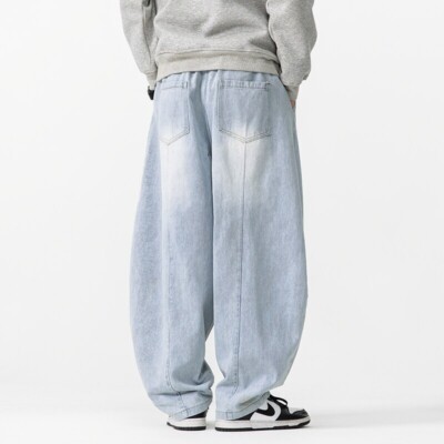 Men's Baggy Wide Leg Jeans Y2K Streetwear Denim Pants Retro