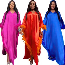Abaya Muslim Women Satin Oversize Maxi Dress Kaftan African Tassel Evening Gown