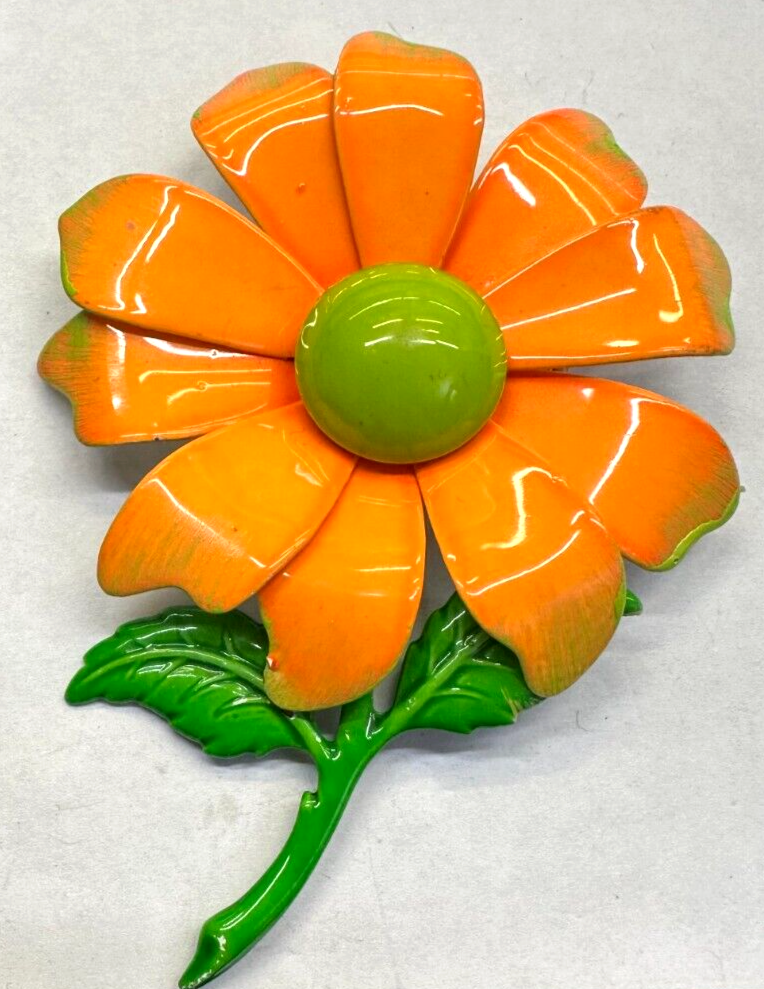 Flower Sunflower Orange Metal Vintage Pin Brooch J-846 | eBay
