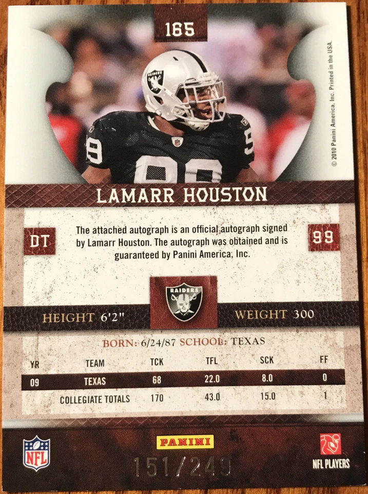 2010 Panini Plates & Patches Rookie Autograph Lamarr Houston #165 #’d 151/249 - Image 2 of 2