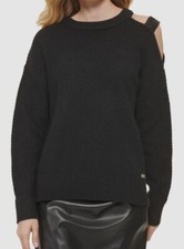 99 DKNY Women's Black Long Sleeve Crewneck Sequin Strap Sweater Size XS