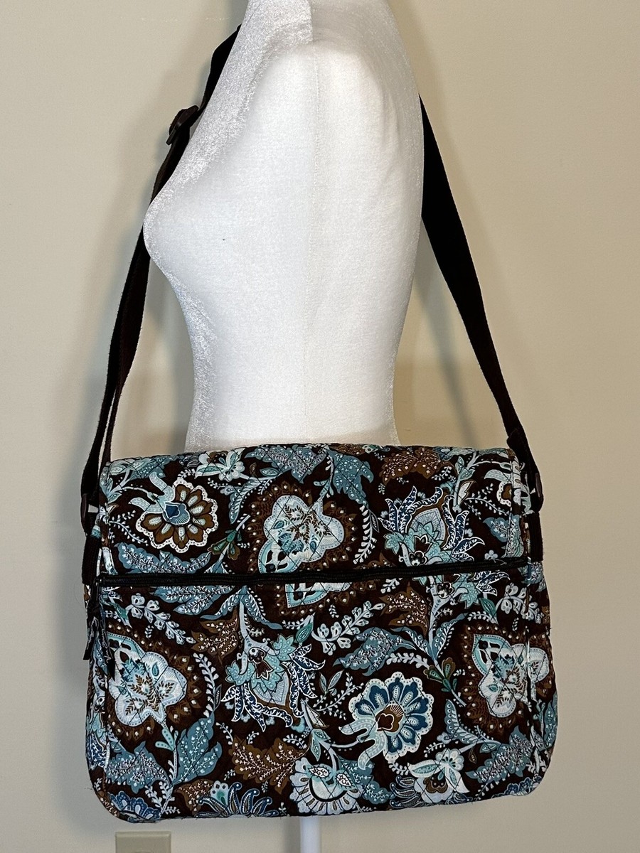 Vera Bradley Java Blue & Brown Paisley Print Large Flap Messenger