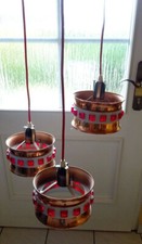 lata 70. NRD AKA Lampa sufitowa Vintage Miedziany abażur potrójny retro