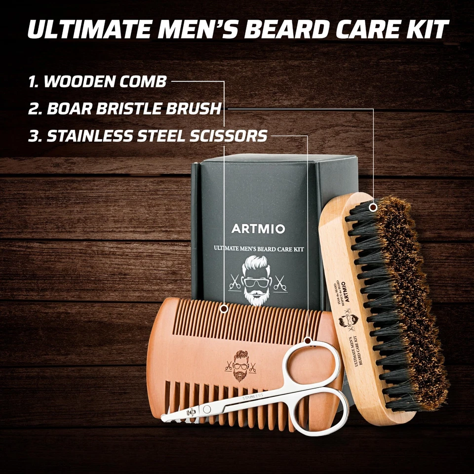 Beard Hair Brush, Comb and Scissors Set for Men's Beard Care Grooming - Image 2 of 4