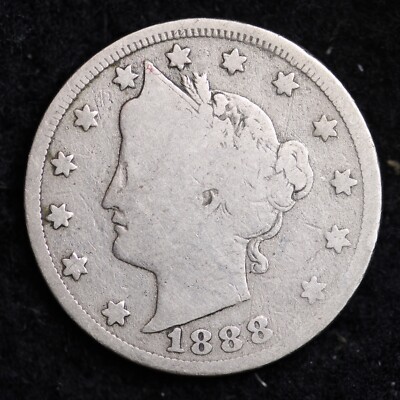 1888 LIBERTY V FIVE CENT NICKEL VG RARE OLD COIN B026 DV