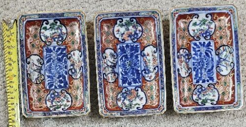 Lot of 3 Chinese Porcelain Plates Chenghua Huada Yan Ming 7 x 4.5 inch, Trays