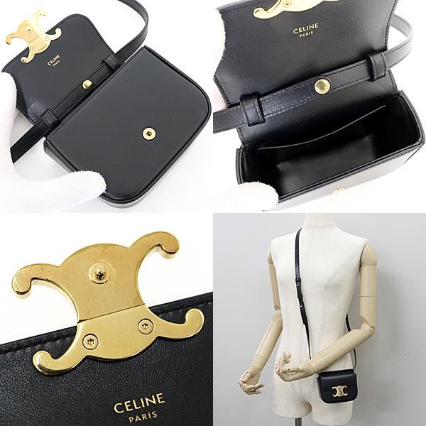 CELINE Mini Triomphe Shoulder Bag Crossbody Leather Black CELINE Mini Triomphe Shoulder Bag Crossbody Leather Black