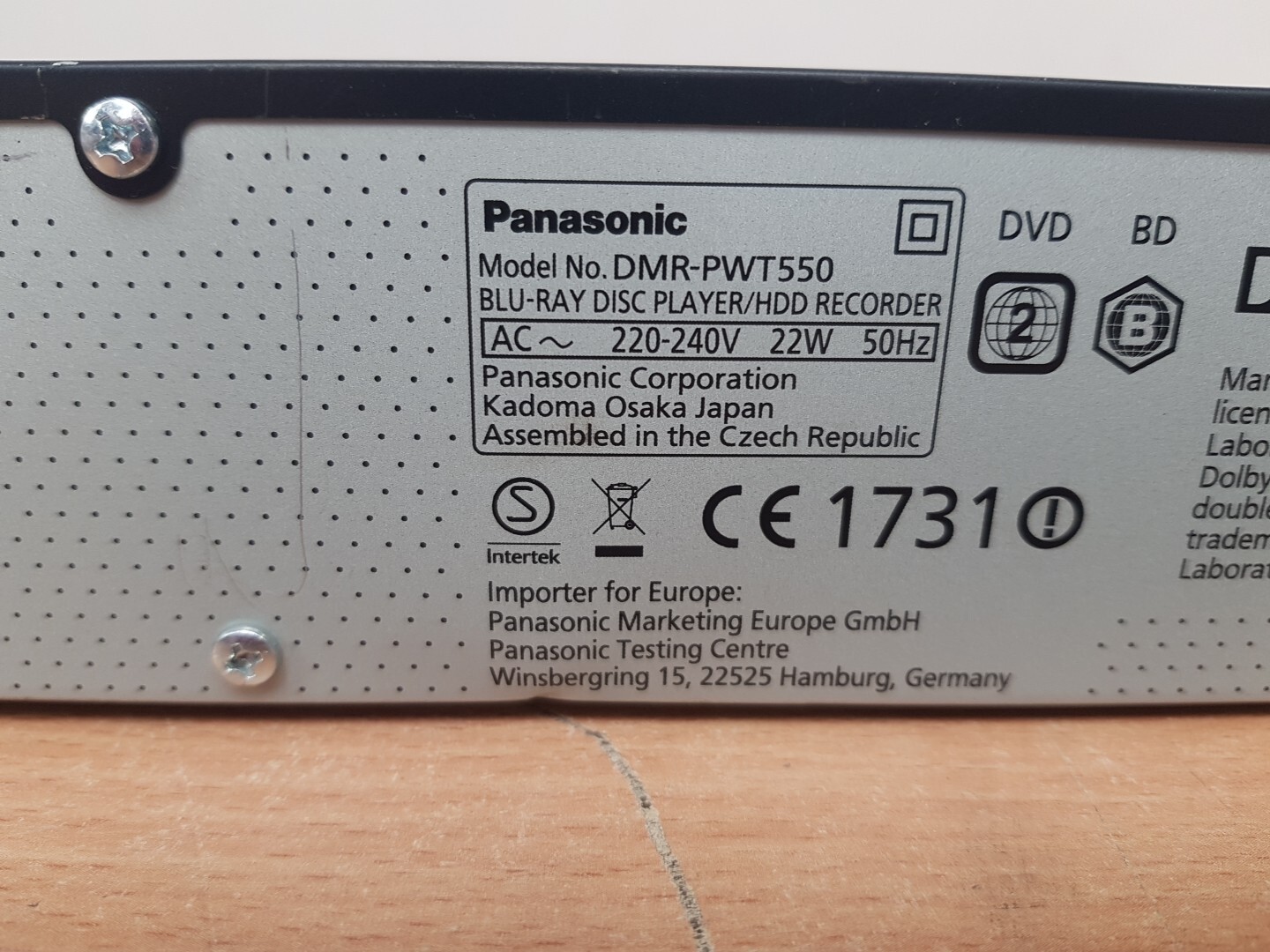 Panasonic Bluray Player With Freeview Recorder Black MultiRegio
