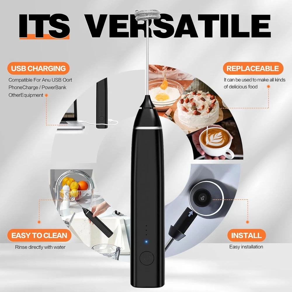 Milk Frother Rechargeable Handheld Electric Whisk Coffee Frother Mixer