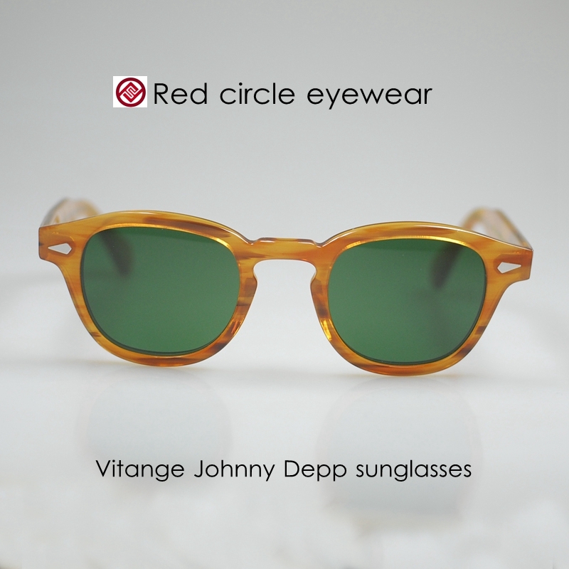 Retro Vintage Johnny Depp sunglasses mens acetate BLONDE round green glass  lens