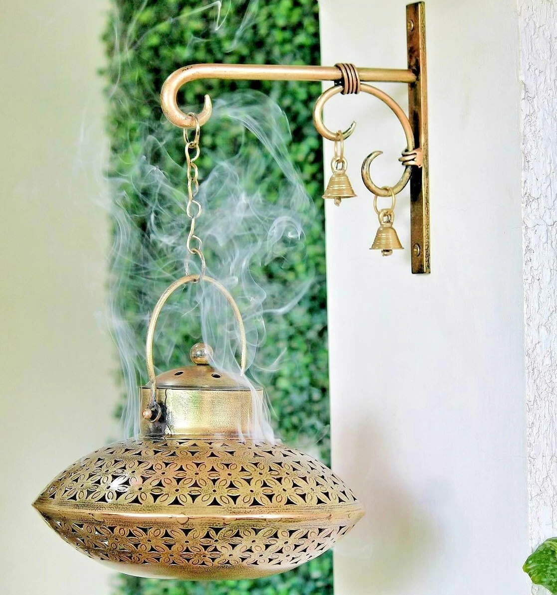 Cast Iron Candle Incense Holder Lamp Lantern Brass Bells Wall