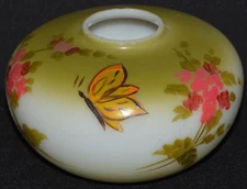Vintage Hand Painted Opal Glass Electric Lamp Font Butterfly and Flowers