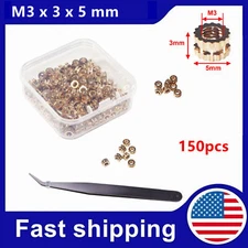 150pcs M3 x 3 x 5 mm  Female Thread Brass Knurled Threaded Insert Embedment Nuts
