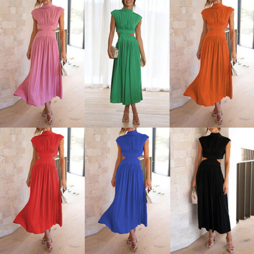 Lange Frauen Kleider Maximal Ärmellosen Ohne Rücken Süßes Elegantes ≌ - Picture 3 of 25