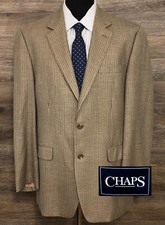CHAPS Men's Silk Wool Tan Houndstooth Two-Button Blazer Sport Coat Jacket 42L