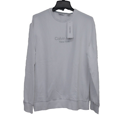 Calvin Klein Jeans Mens White Pullover Streetwear Logo Crew Neck Sweatshirt L