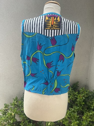 Vtg Kitsch Silk Vest Cat Theme Art Unisex S/M Silkscapes - Picture 2 of 12