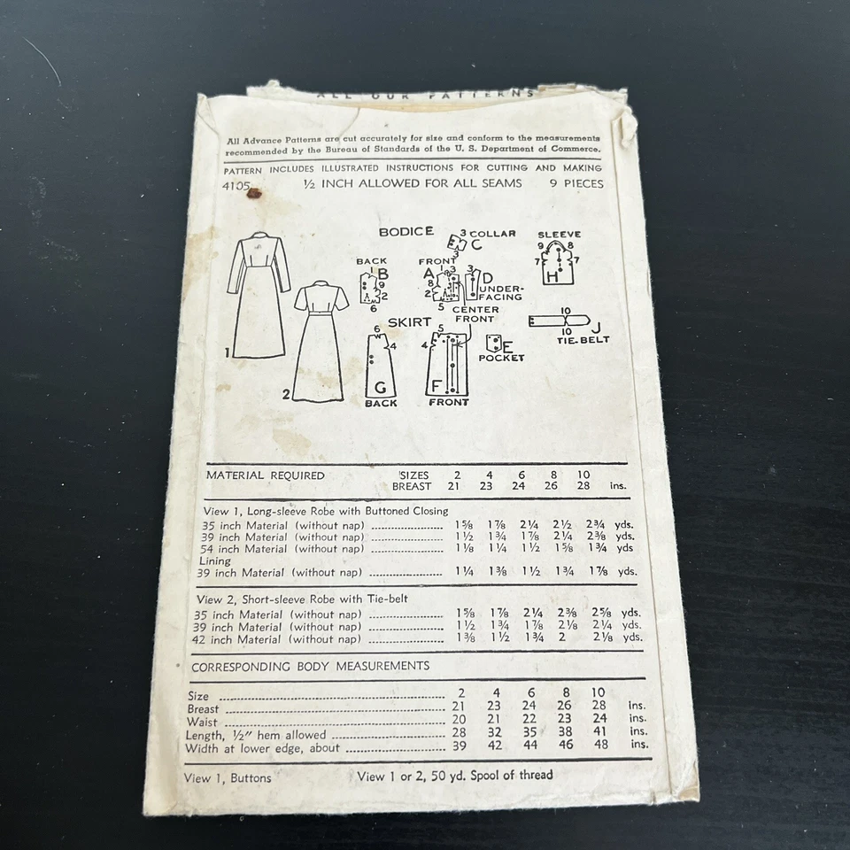 Vintage 1950s Advance 4105 Girls House Robe Two Versions Sewing Pattern 10 CUT - Image 4 of 4
