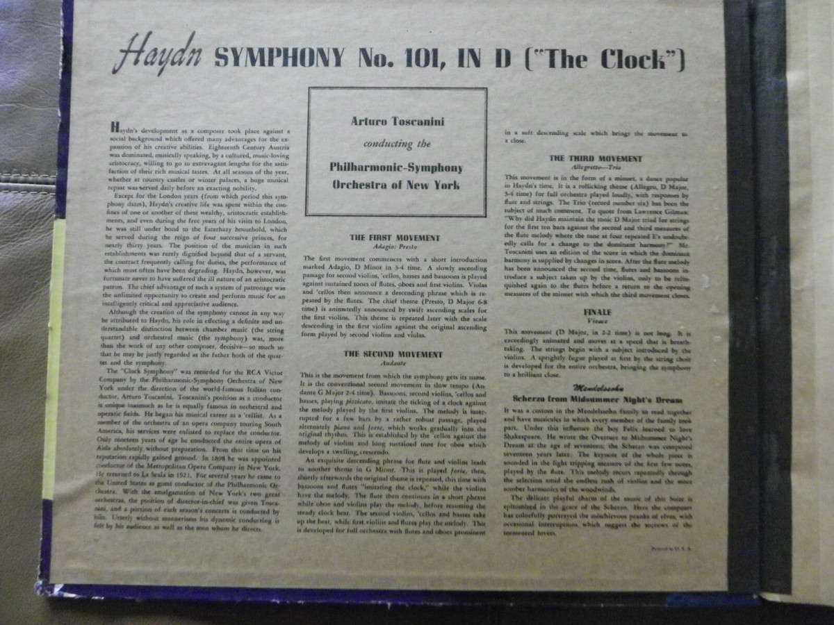 Symphony No 101 in D (The Clock) Haydn, Victor Red Seal Records