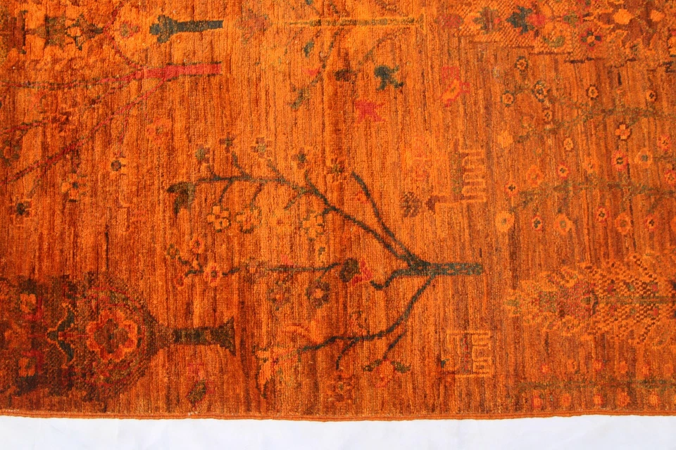 3x5 Ft Orange Overdyed Khorjin Area Rug Afghan Hand Knotted Veg Dye Small Rug - Image 3 of 4