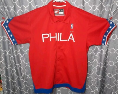 VTG Nike Philadelphia 76ers Rewind 66 Warmup Shooting Shirt Snap Button Up XXL