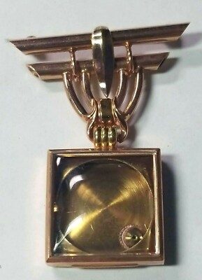 NOS Antique Deco Pink Gold 12k GF Lapel Watch Pin w/ Hanging Watch Case #H701