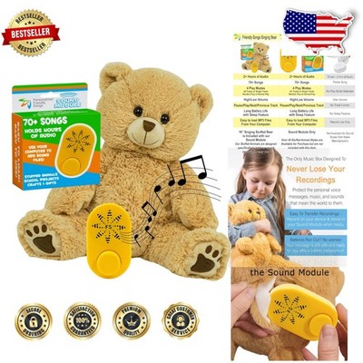Customizable Singing Bear 19'' - DIY MP3 Sound Box, 2 Hours Audio, Huggable Plush