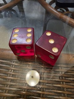 Vintage 1 1/2" Bakelite Oversized Dice Pair Translucent Cherry Red