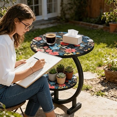 1/2 tier End Side Table Courtyard  Living Rooms Bedroom Indoor Outdoor Garden