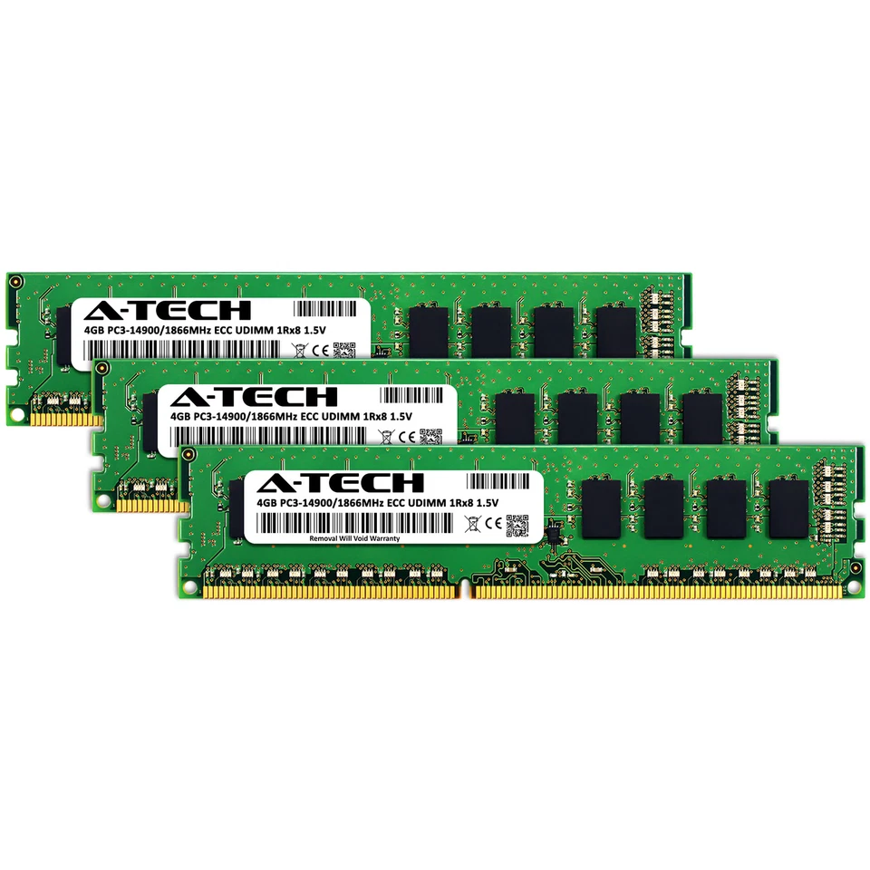 A-Tech 12GB 3x 4GB PC3-14900E ECC Unbuffered DDR3 1866MHz DIMM Server Memory RAM - Image 2 of 4