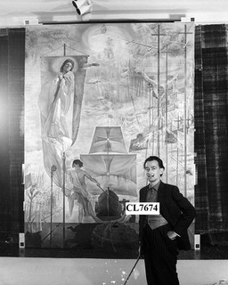 Salvador Dali Poses with His Painting 'The Ecumenical Council' Photo