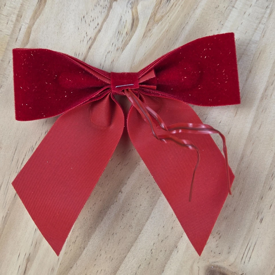 Small Christmas Red Bows 4 Inch Velvet 48 Pieces Gold Glitter Twist Tie Bow - Image 4 of 4