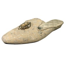 Slipper Luxe Me Now Size 9 Silver Rhinestone Pearl Ornamental Satin Brocade