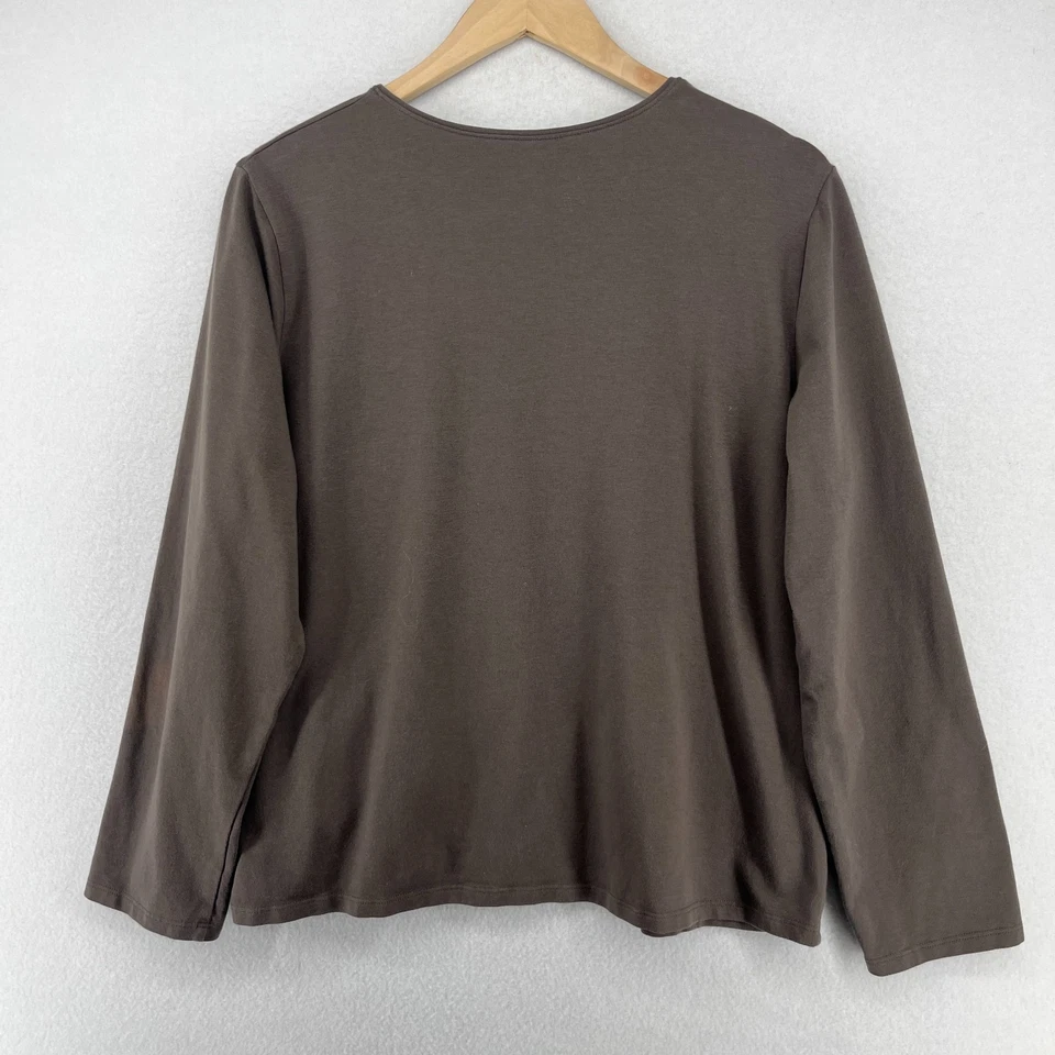 Top EILEEN FISHER XL Elástico Algodón Orgánico Cuello Redondo Manga Larga Marrón EE. UU. Foto 2 de 4