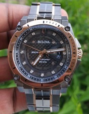 Bulova Precisionist Diamond Black Dial 2-Tones Stainless Steel Mens Watch 98D149