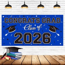 Graduation Party Decorations 2026 Plastic Backdrop 65" x 32.7" Congrats Grad...