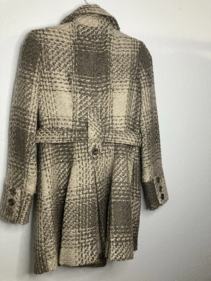 Gabardina para mujer G By Guess negra gris a cuadros con cinturón mezcla de lana talla M Foto 4 de 4