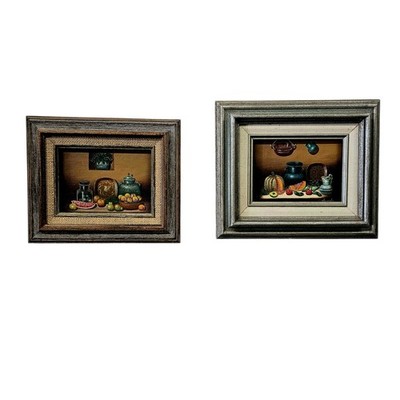 Pair Southwest Still Life Oil Paintings 6x8 1990s Rustic Frames Signed Orlando