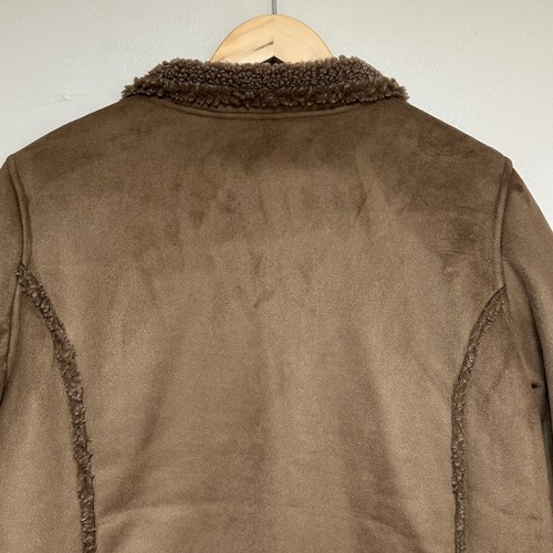 L.L.Bean Womens Faux Suede Sherpa Lined Coat Jacket Brown Petite L Chore Outdoor - Picture 7 of 12