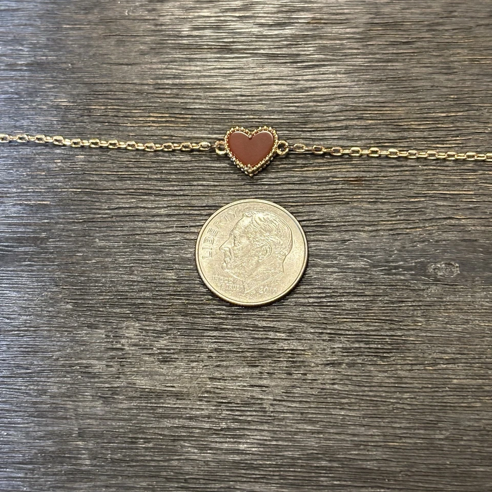 Red Glass Mini Heart Bracelet, 18k Rose Gold Plated, Dainty Heart Charm Pendant - Image 4 of 4