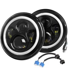 Round LED Headlights with Halo   2PCS 7 Inch 6000LM Headlamp for Jeep Wran