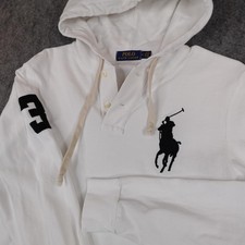 Polo Ralph Lauren Hoodie Shirt Mens Medium White Big Pony 3 Henley Rugby Logo