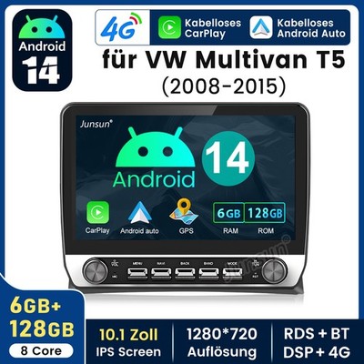 Für VW T5 Multivan 2010-2015 Android 14 Carplay Autoradio 128GB GPS NAVI BT SWC