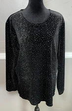 Notations Velvet Sparkle Top Women's Size XL Black Silver Sparkles Party Holiday