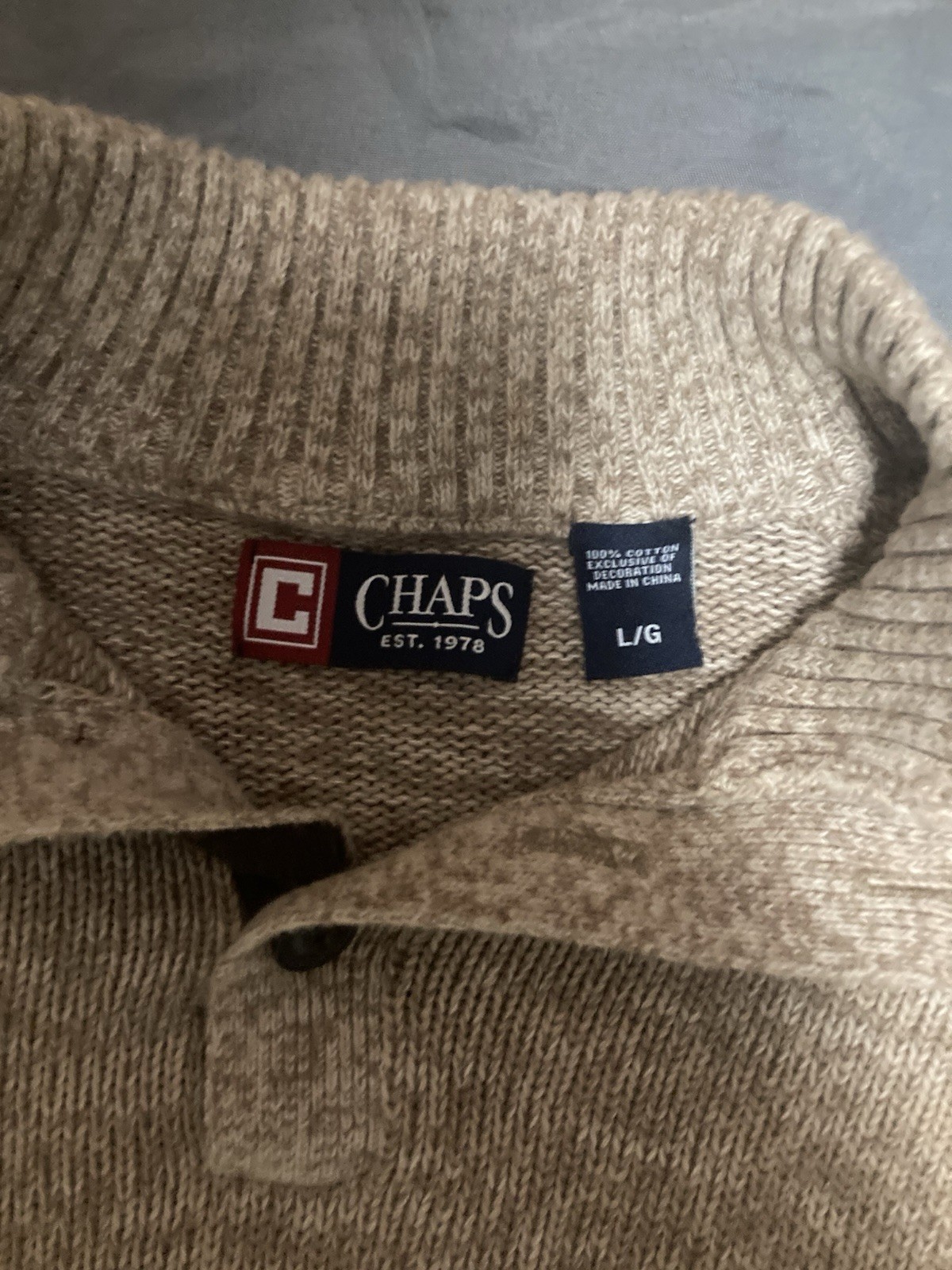 Chaps Beige Knit Pullover Sweater Collared Elbow … - image 2