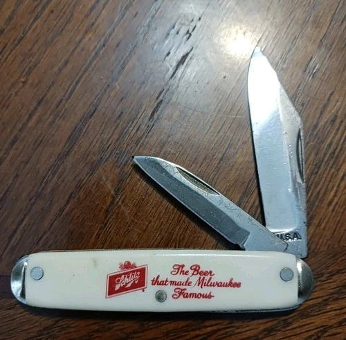 VINTaGE SCHLiTZ ADVERTIsING USA POcKET KNIfE ThE BEeR ThAT MaDE MiLWAUKEE FAmOUS