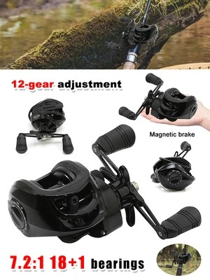 Baitcasting Fishing Reels 18+1BB Fishing Reel 10KG Drag 7.2:1 Ratio Metal Spool